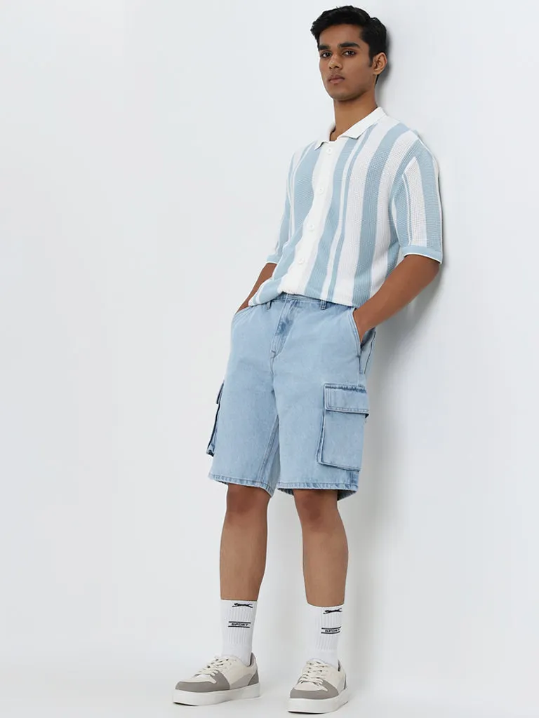 Nuon Light Blue Cargo-Style Mid-Rise Relaxed-Fit Shorts