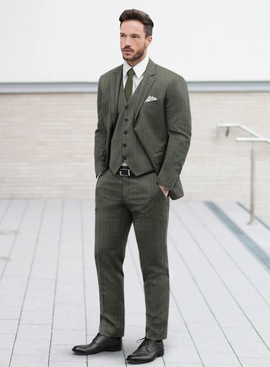 Olive Green Pinstripe Suit