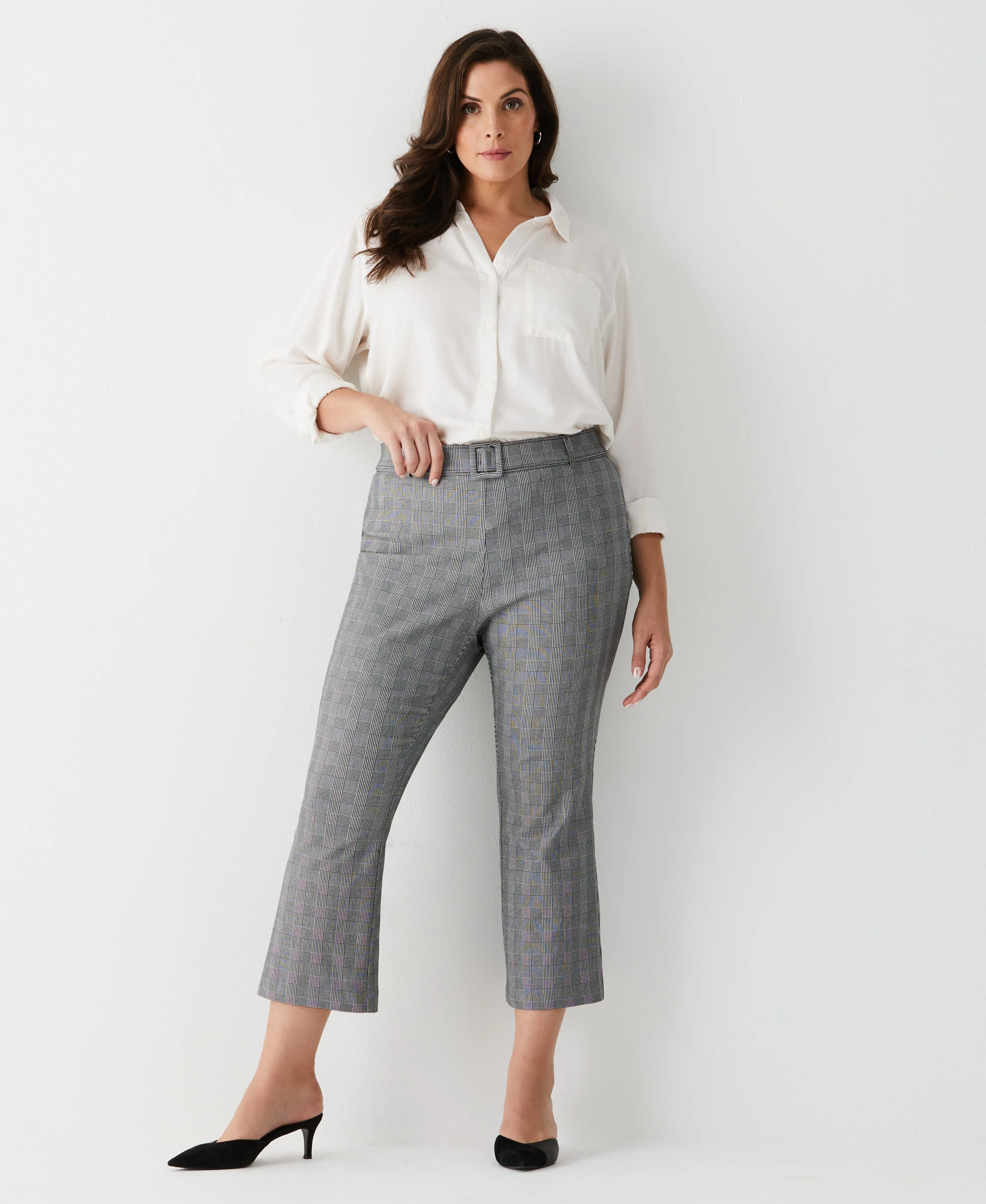 Plus Size Plaid Crop Boot Cut Pant with Belt