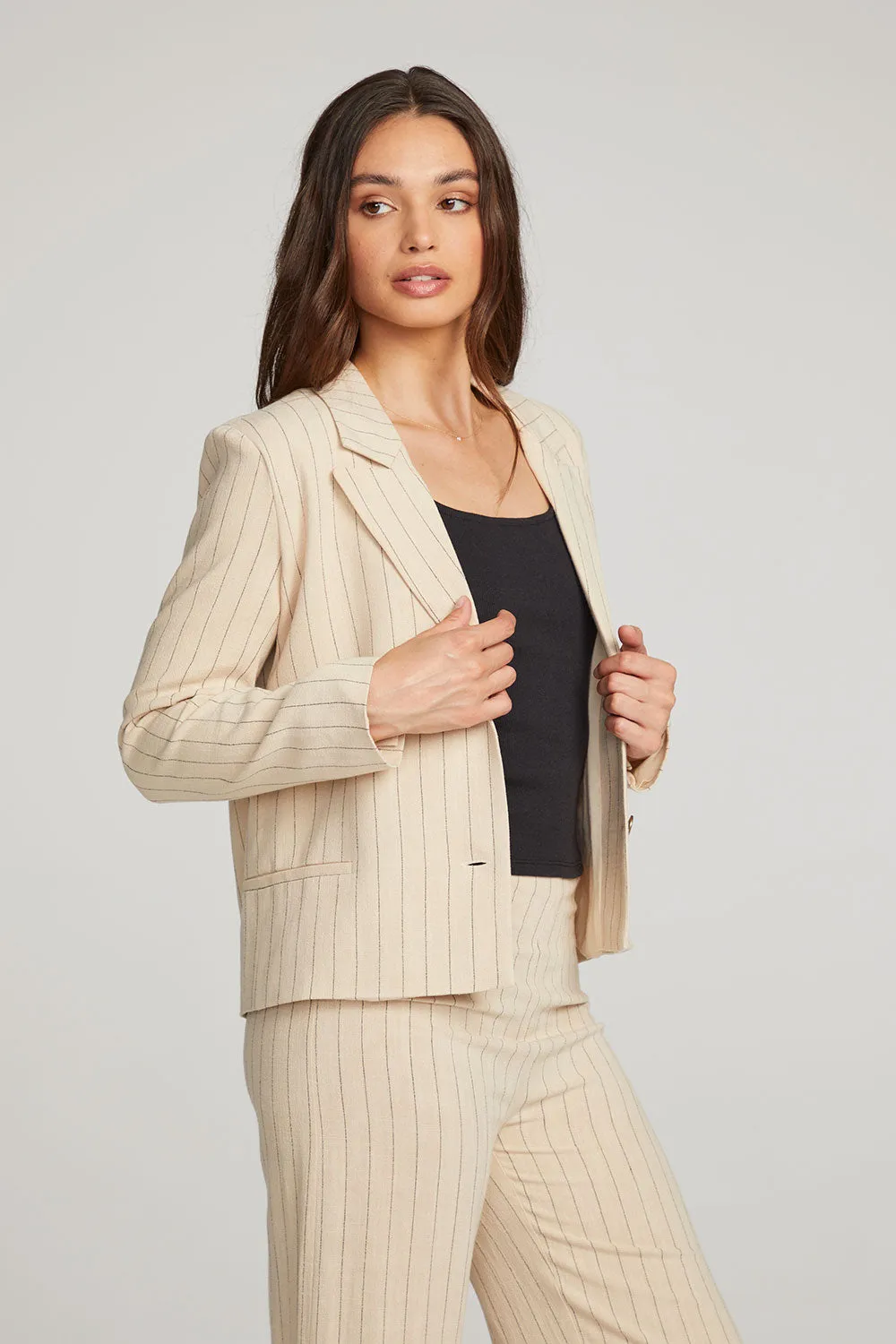 Santanaa White Pinstripe Blazer