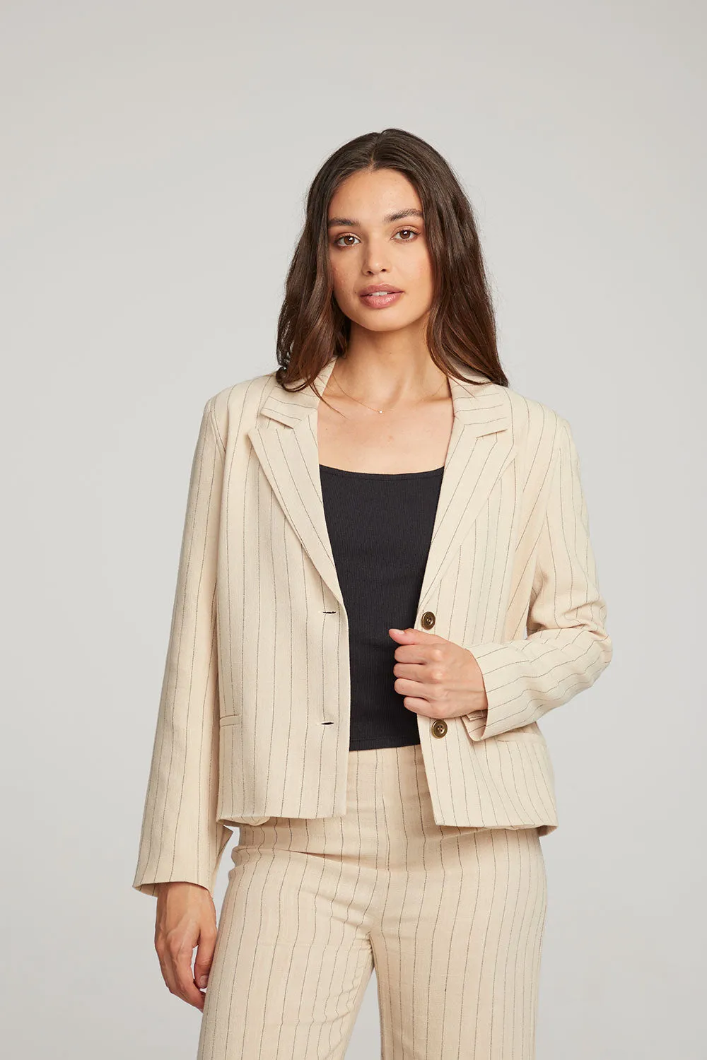 Santanaa White Pinstripe Blazer