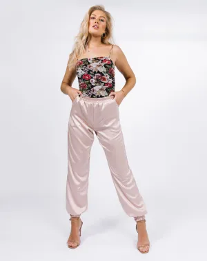 Satin Jogger Trousers in Champagne Pink | Kyla