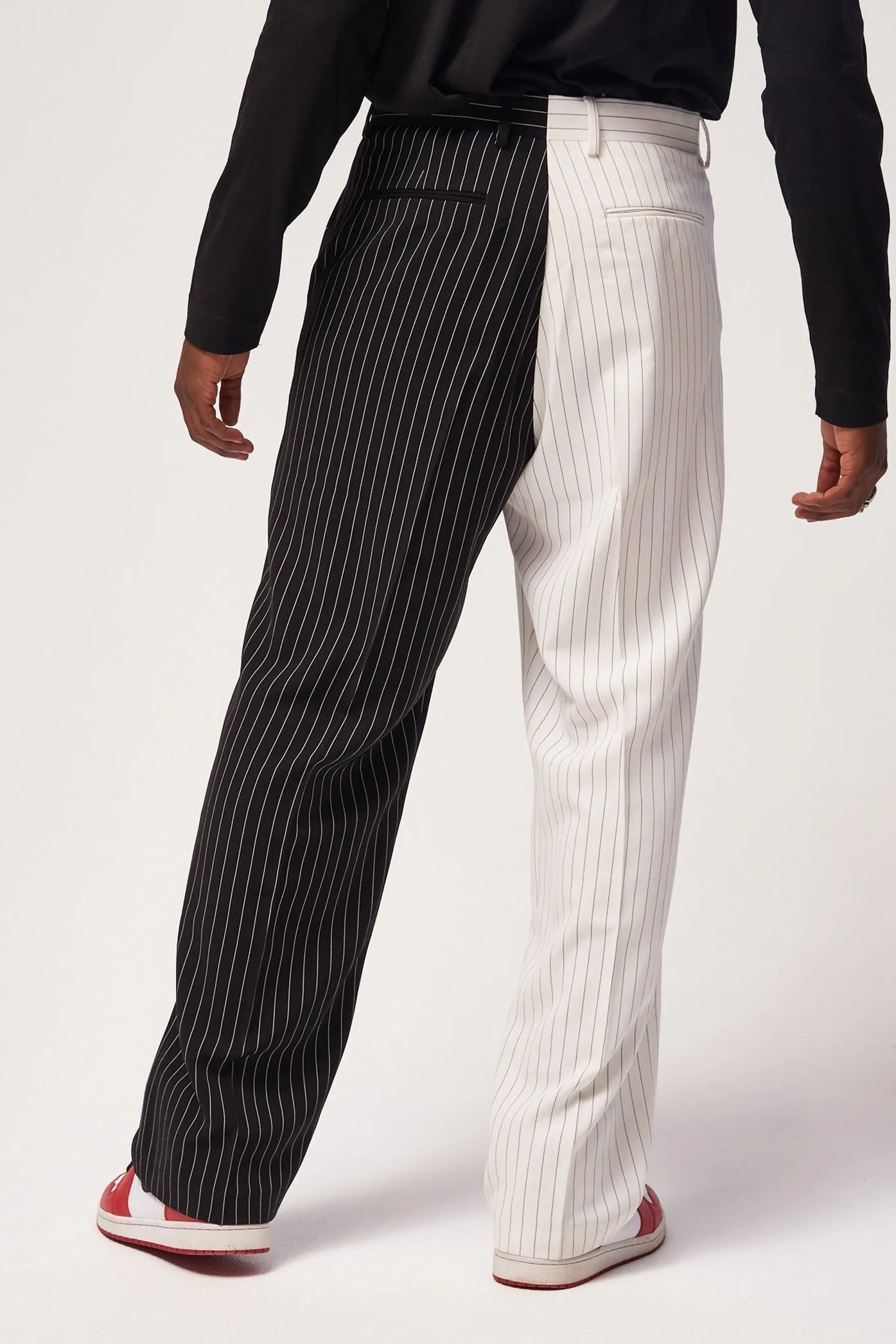 Spliced Black & White Pinstripe Suit Trousers