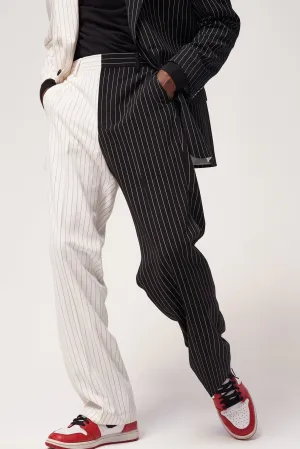 Spliced Black & White Pinstripe Suit Trousers