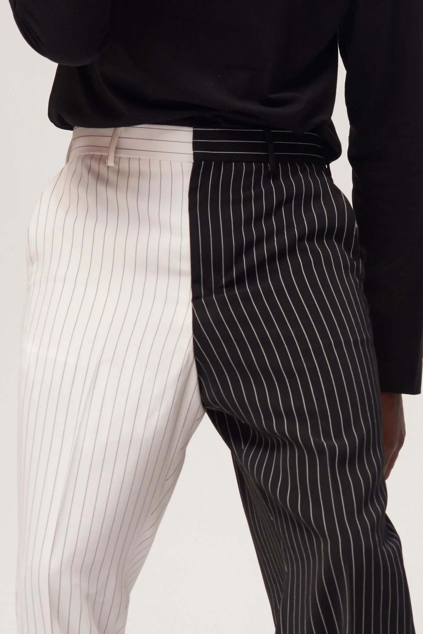 Spliced Black & White Pinstripe Suit Trousers