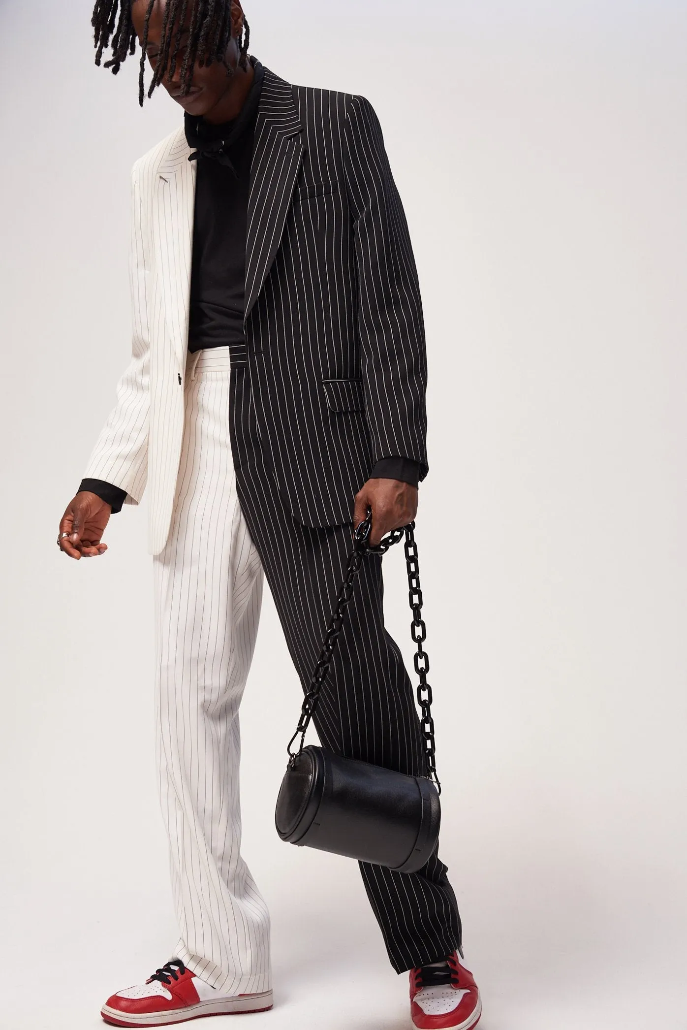 Spliced Black & White Pinstripe Suit Trousers