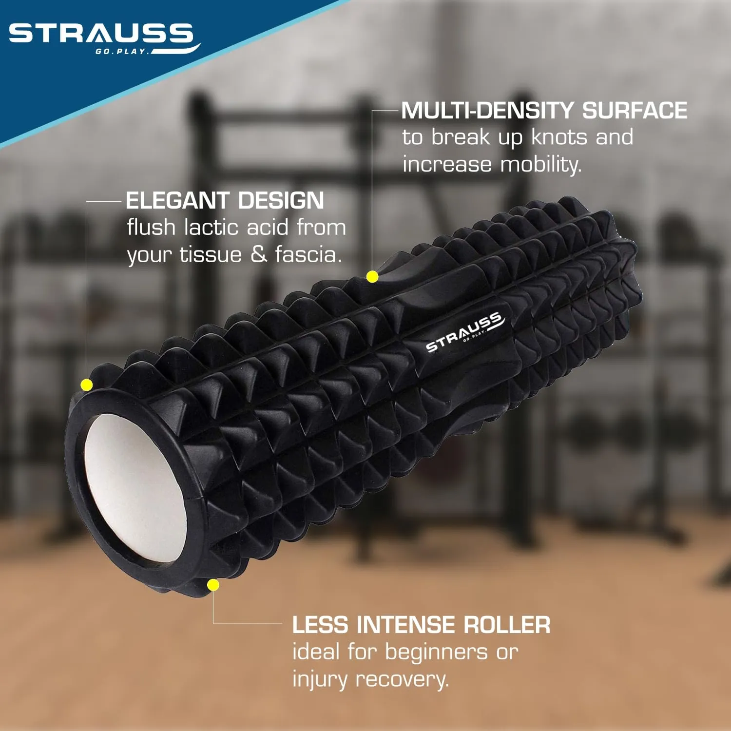 STRAUSS Yoga Combo Kit (1 Yoga Mat, 2 Yoga Blocks, 1 Foam Roller) | Green EVA Yoga Mat (6mm), 2 EVA Foam Blue Yoga Blocks, Grid Pattern Black Foam Roller | Ideal for Yoga & Training