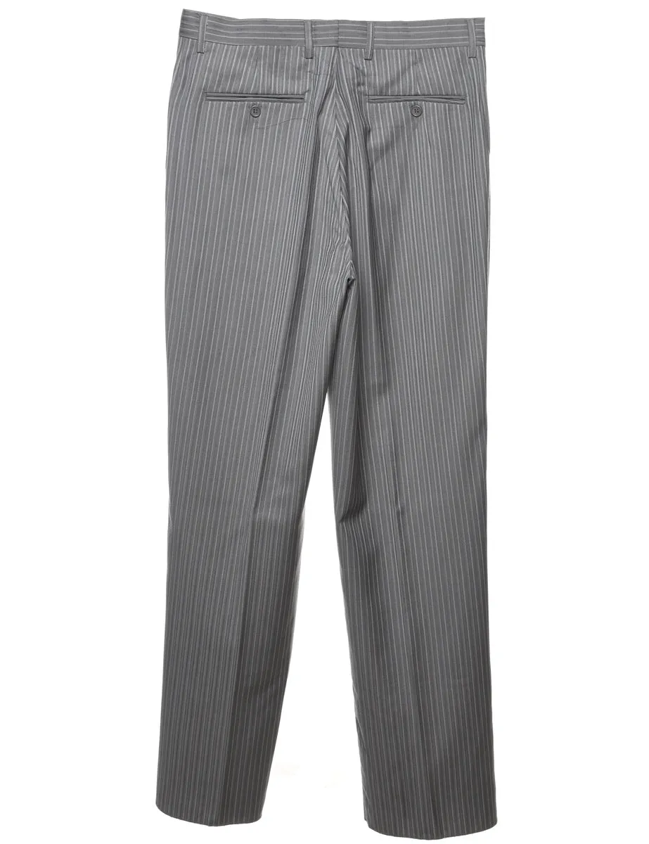 Striped Pattern Grey Straight-Fit Trousers - W34 L35