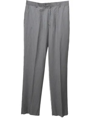 Striped Pattern Grey Straight-Fit Trousers - W34 L35