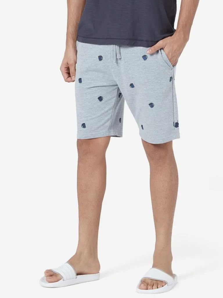 Test of WES Lounge Grey Printed Relaxed Fit Shorts