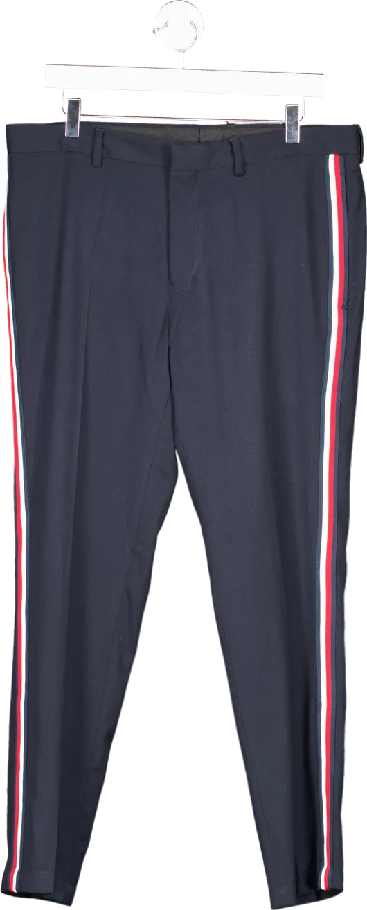 Topman Navy Slim Fit Trousers with Side Stripe UK W34