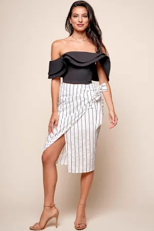 Vanessa Pleated Wrap Midi Skirt White