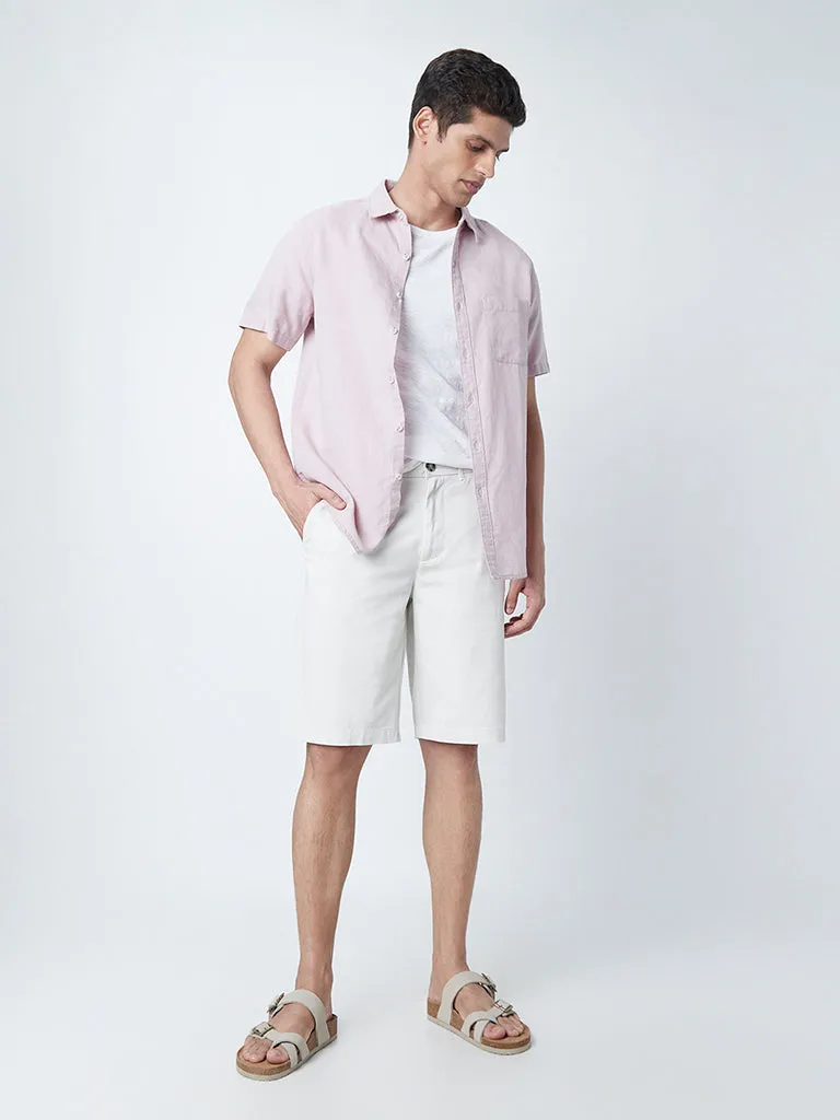 WES Casuals White Relaxed-Fit Mid-Rise Shorts