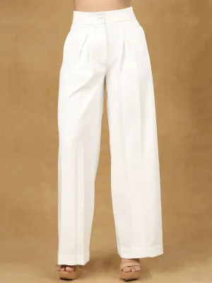 White Inverted Pleats High Waist Trouser