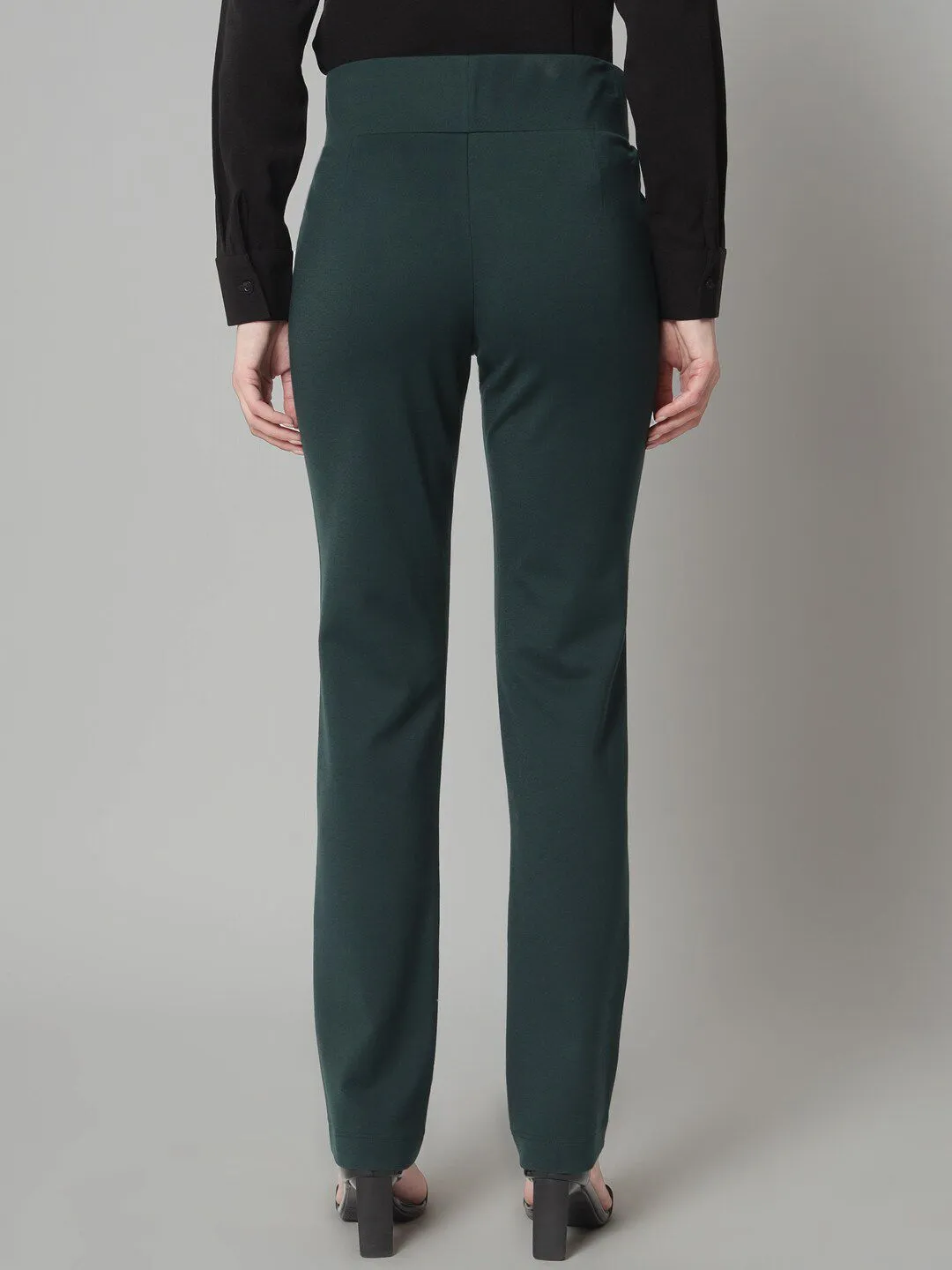 Wide Belt Mid Waist Stretch Pants- Bottle Green