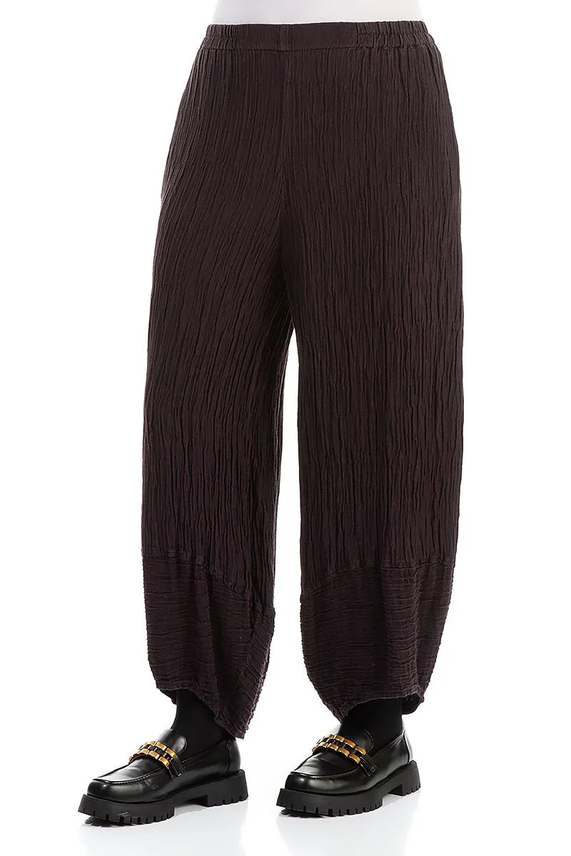 Wide Crinkled Black Violet Silk Trousers