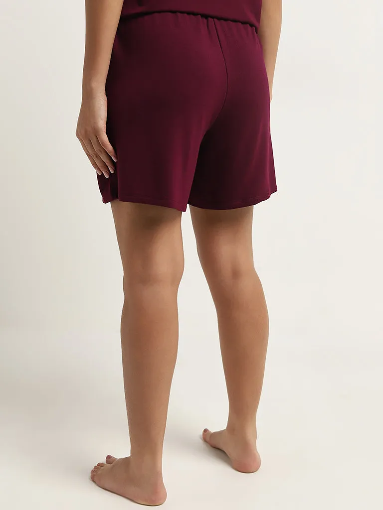 Wunderlove Burgundy Solid High-Rise Shorts