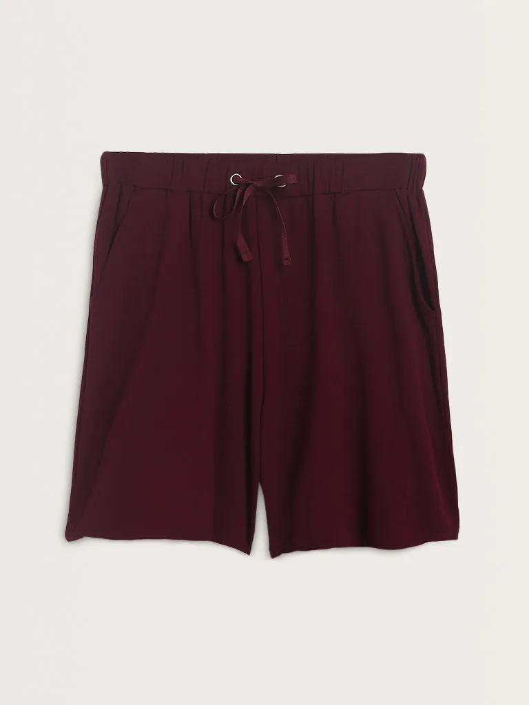 Wunderlove Burgundy Solid High-Rise Shorts